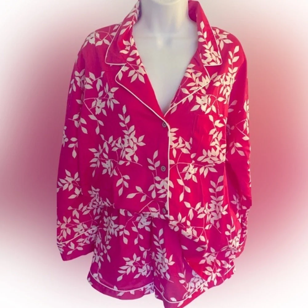 Natori Pink White Floral Pajama  Shortie Set-L pink white.  Cotton